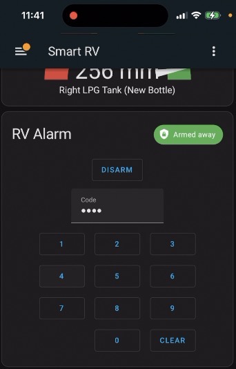 This is how the Home Assistant Alarm card is looking like on a mobile phone. In my case it is an iPhone, but on Android is exactly the same. 