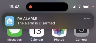 Not very good looking notification saying that the alarm is disarmed