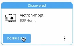 Victron-mppt ESPHome device auto discovered by Home Assistant