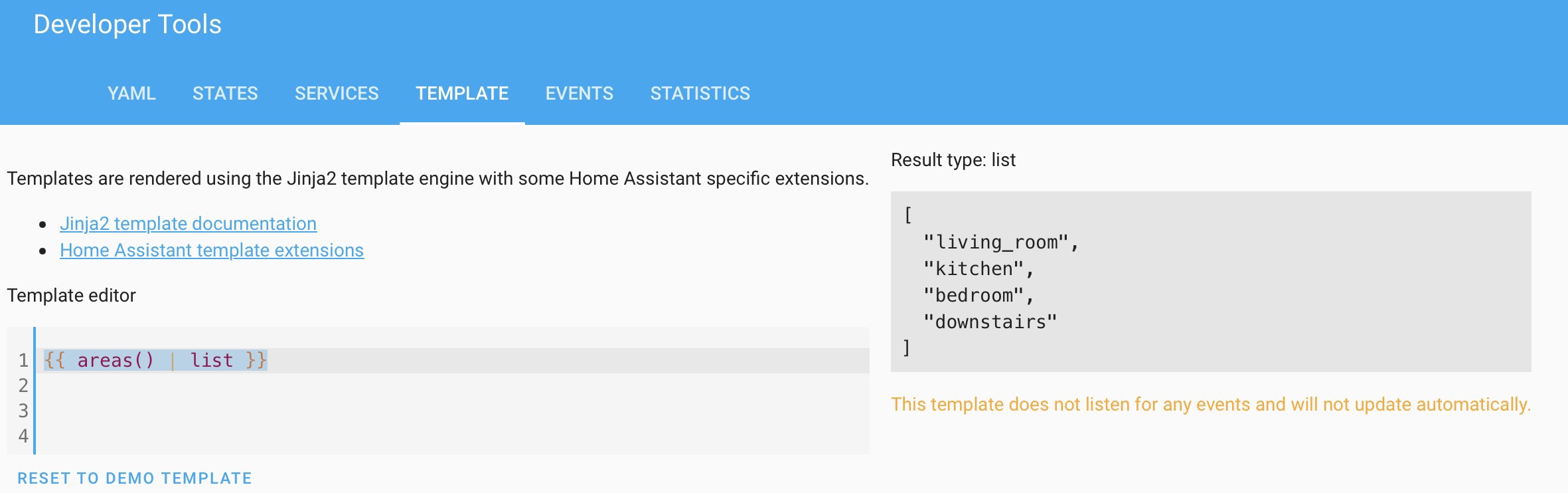 Testing the areas() function in Home Assistant 2023.4