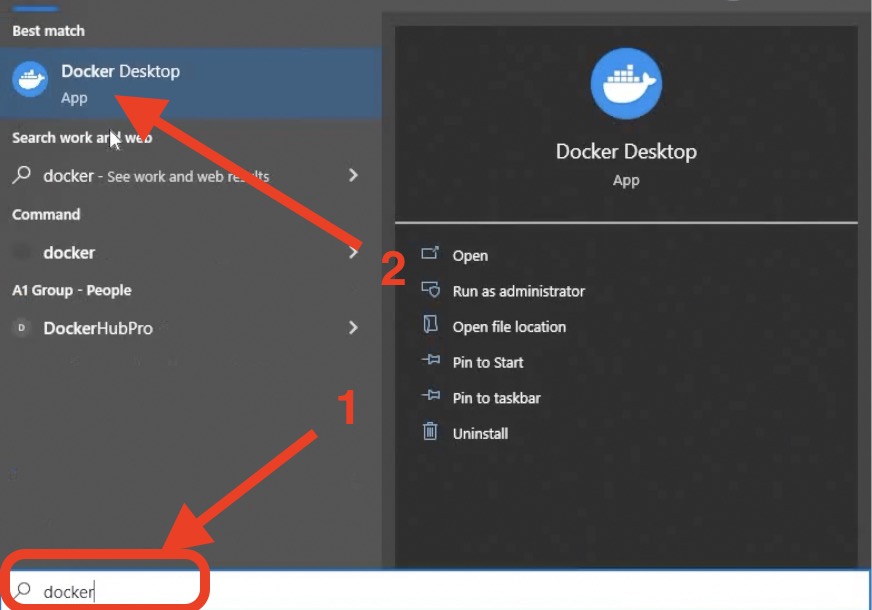 Search for Docker and click on the result