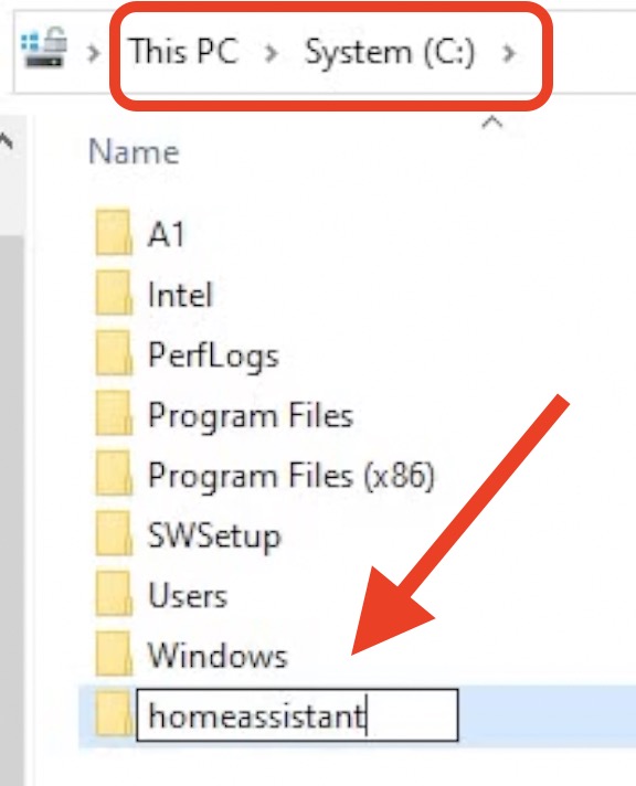 Creating a homeassistant folder in my C drive
