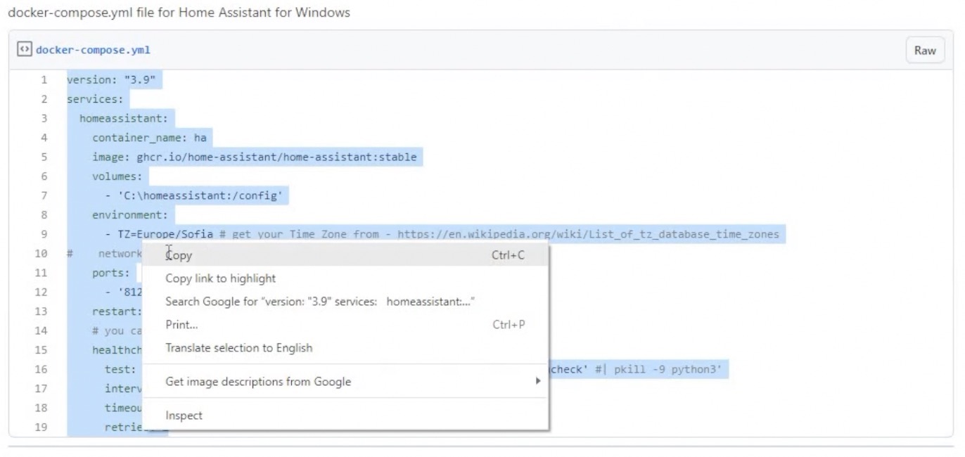 Copying the content for the docker-compose.yml file