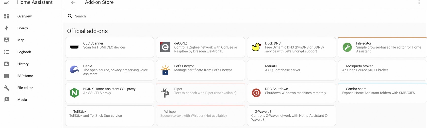 This is how the Home Assistant add-on store is looking like