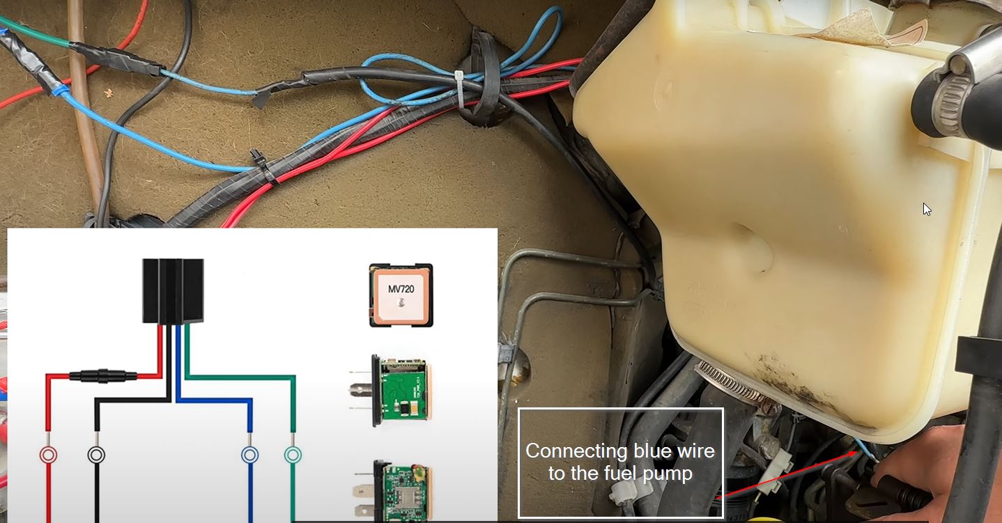 Connecting blue wire to the engine fuel pump