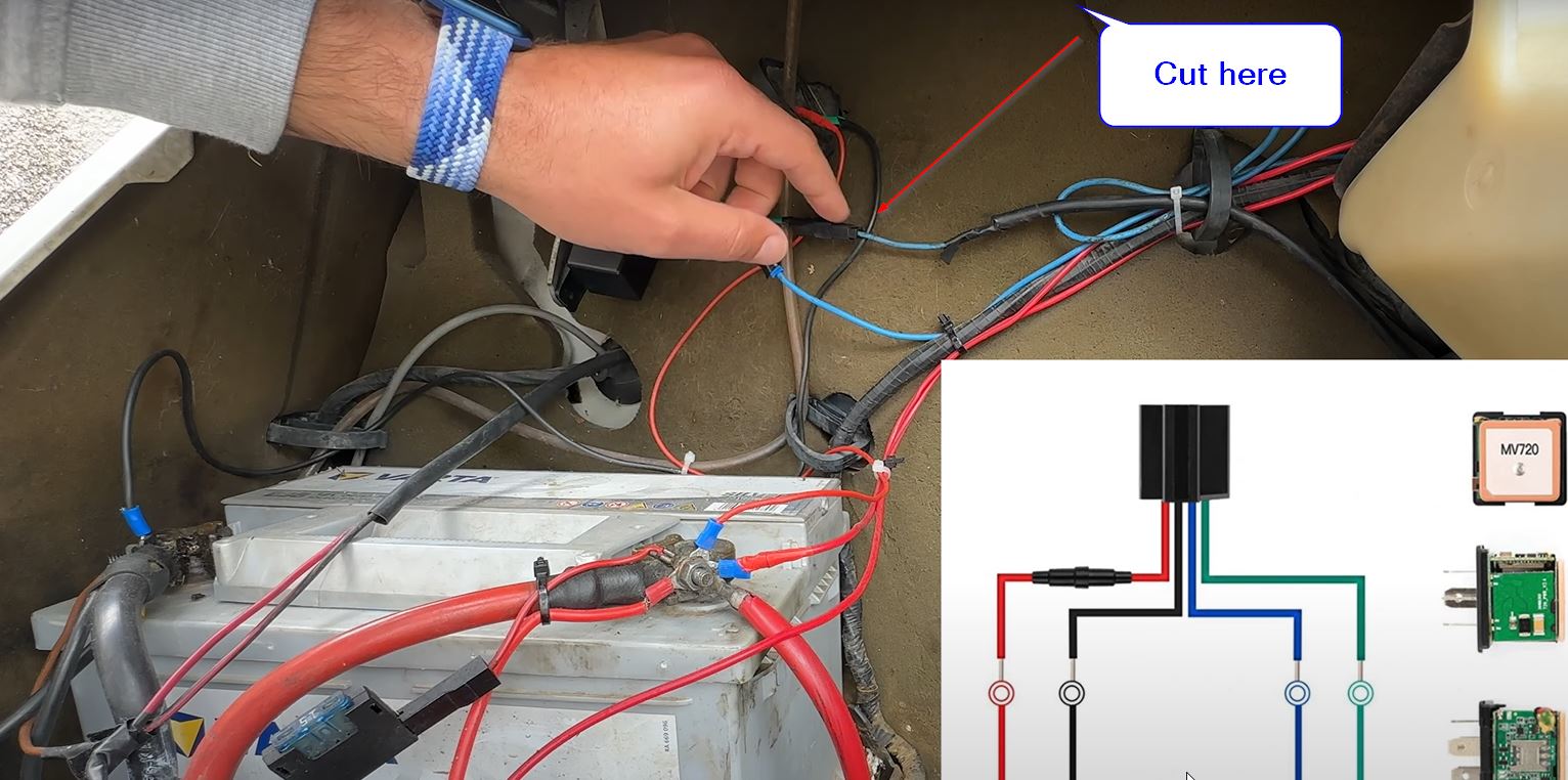 Cut the blue wire that power your vehicle or fuel pump