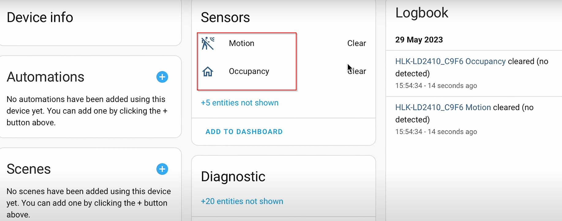 Motion and Occupancy sensors visible in Home Assistant by default