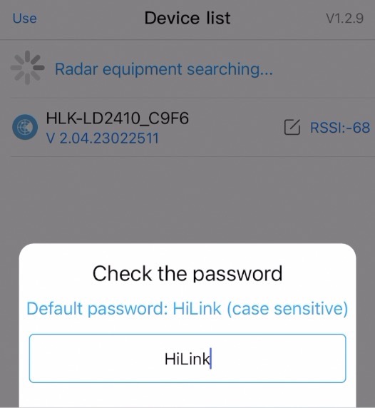 Authenticating in the HLKRadarTool