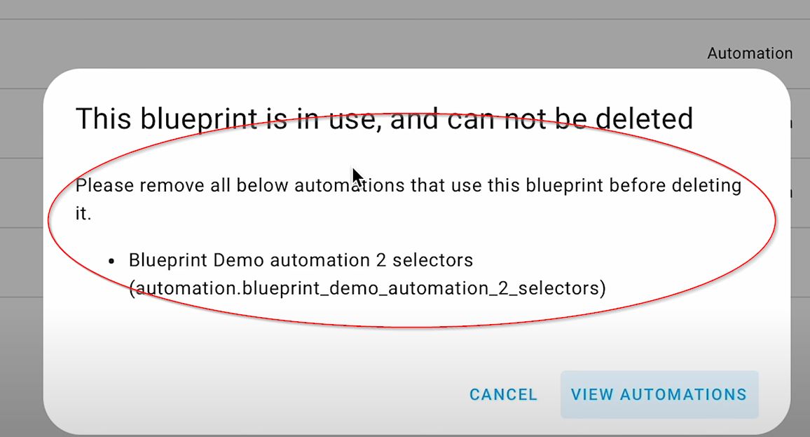 Blueprint deleting warning message in Home Assistant 2023.6