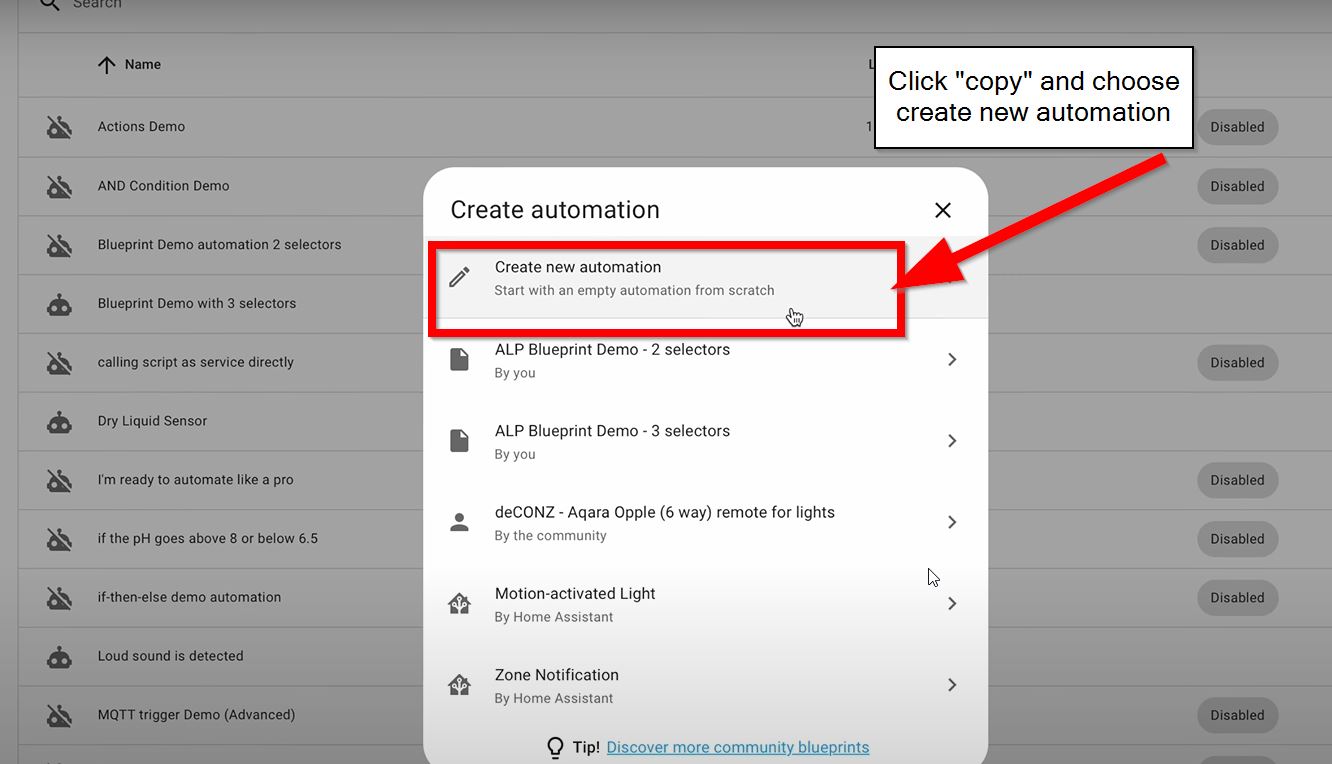 Creating new automation, using "copy" function