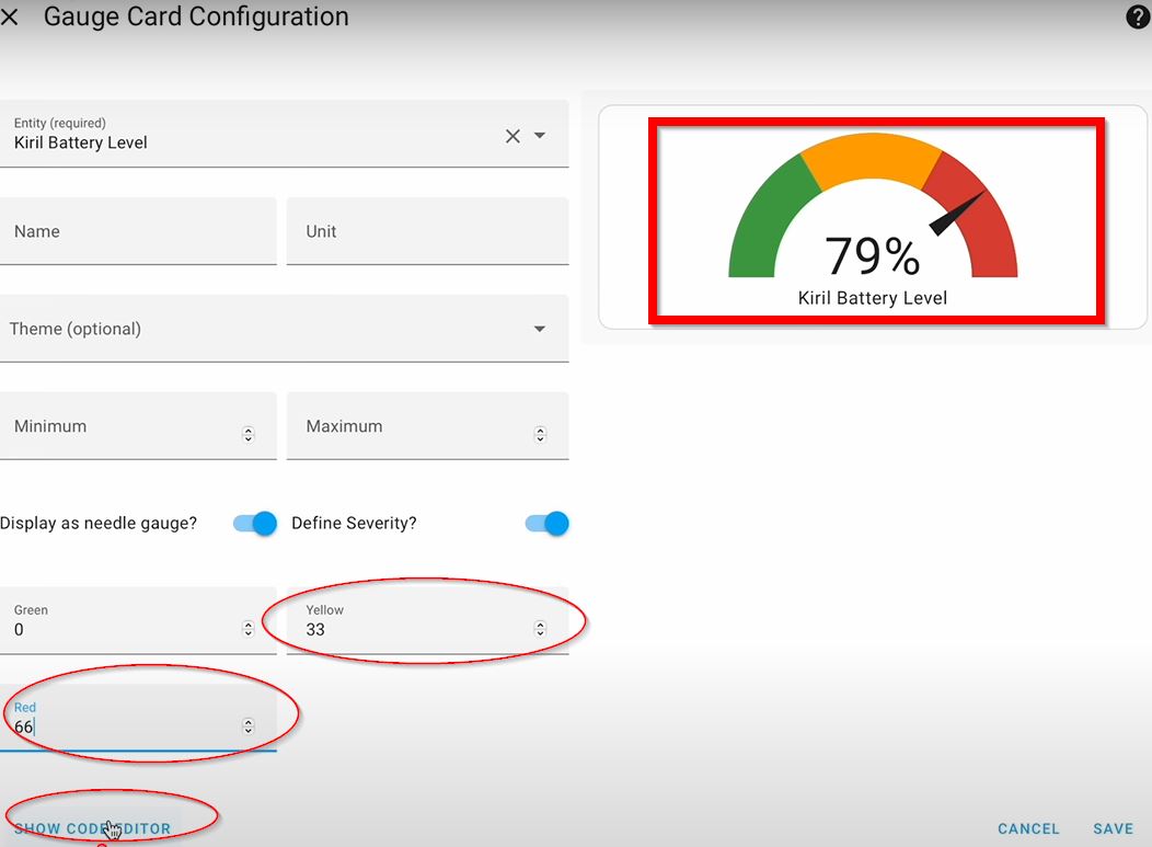 How does these three equal zones of Gauge card configuration looks like 