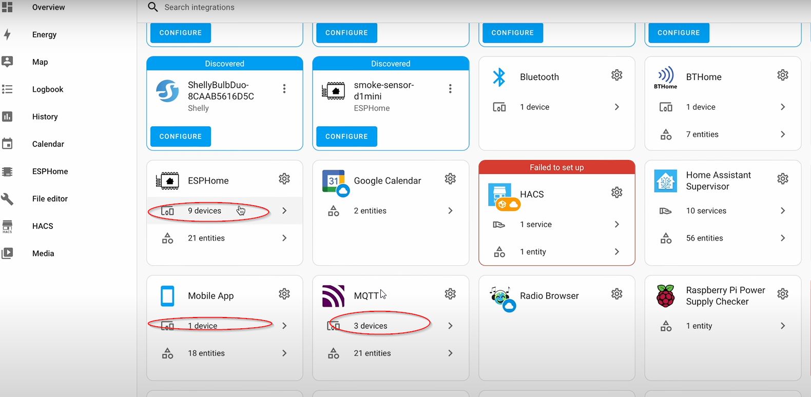 Integrations services menu