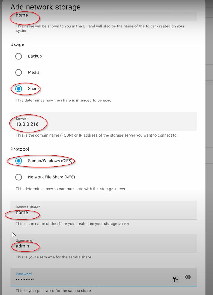 Adding Network storage options