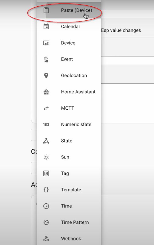 Paste to create the new automation