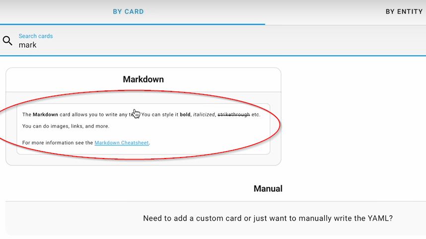 Search for makdown card and add it from here