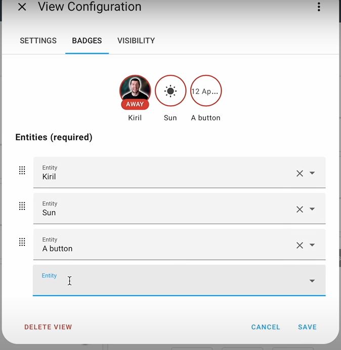 Editting entities and view configurations