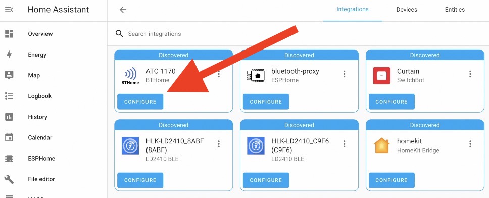 Auto Discovered Xiaomi TH Sensor with a custom firmware thanks to BTHome standard 