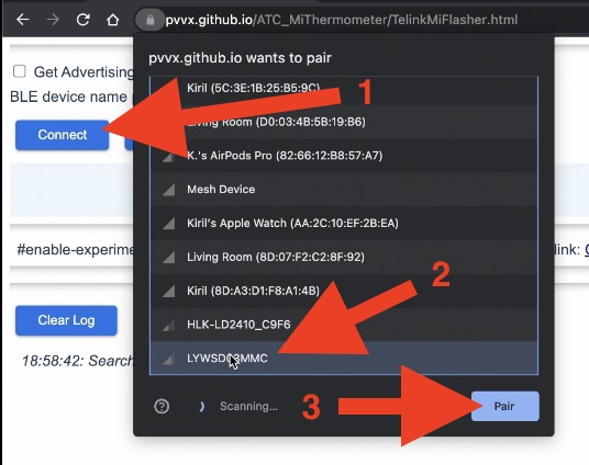 select the LYWSD03MMC sensor from the list of Bluetooth devices to pair