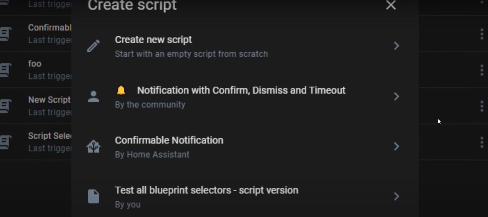 New script dialog box in Home Assistant 2023.7