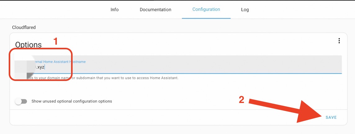 Adding the .xyz domain in the CloudFlared configuration