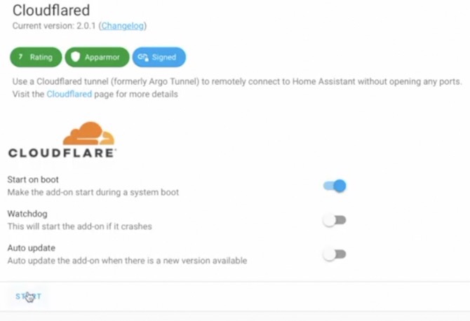 Starting the CloudFlared add-on