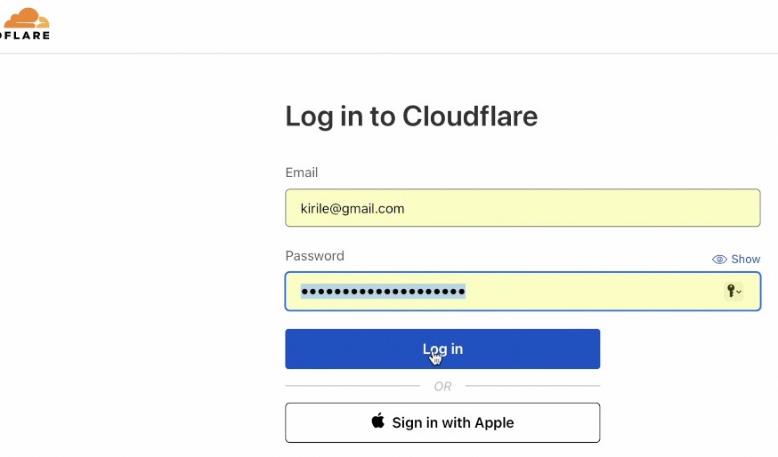 Log in CloudFlare to confirm my home assistant tunnel creation.