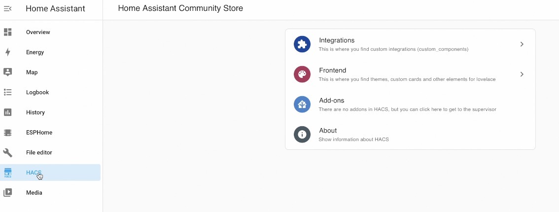 HACS menu in Home Assistant