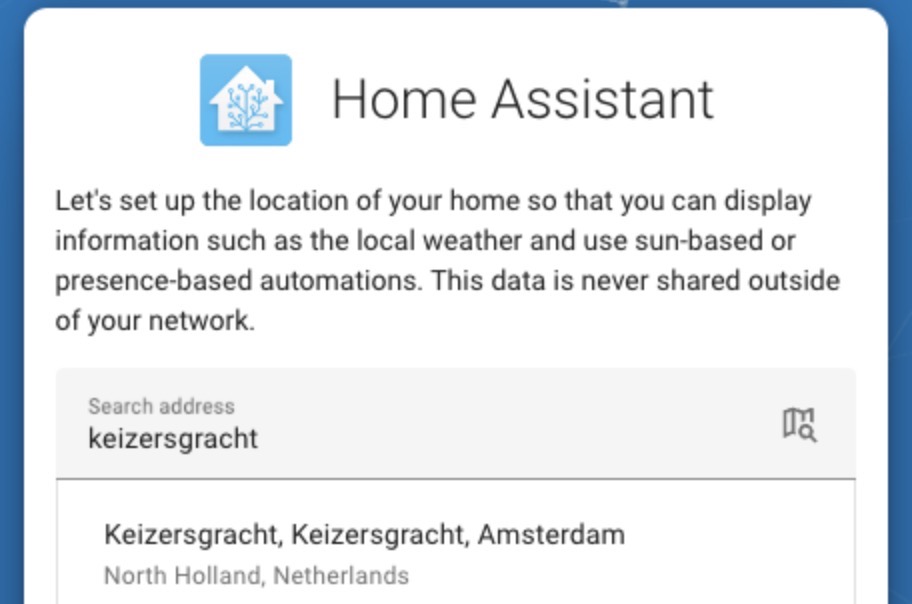 Search Address in Home Assistant 2023.8 onboarding