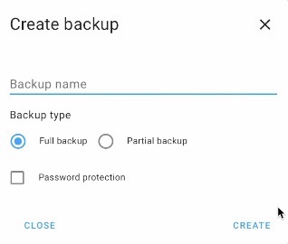 This dialog allows you to Create a Home Assistant backup manually