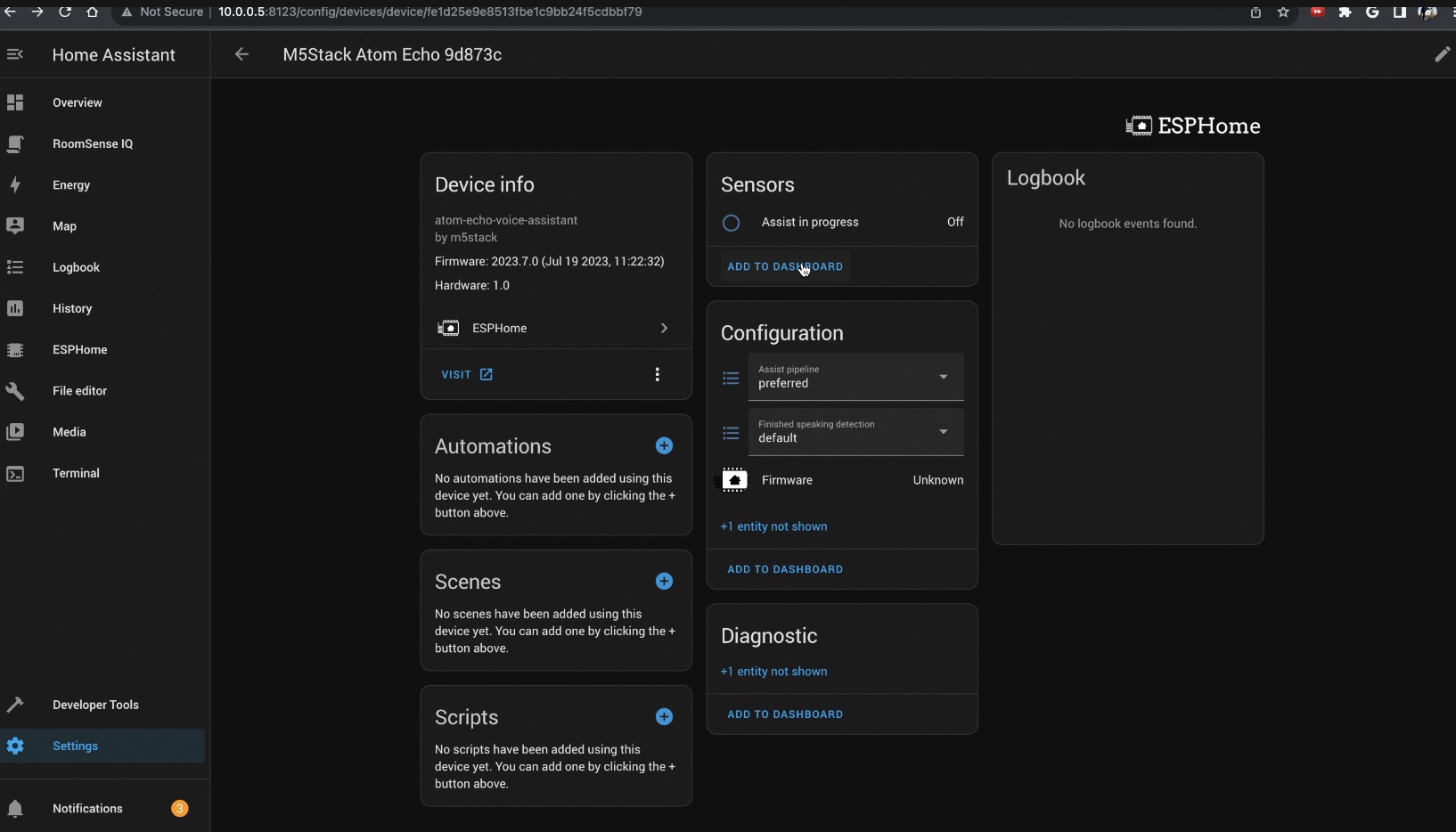 ATOM Echo in Home Assistant