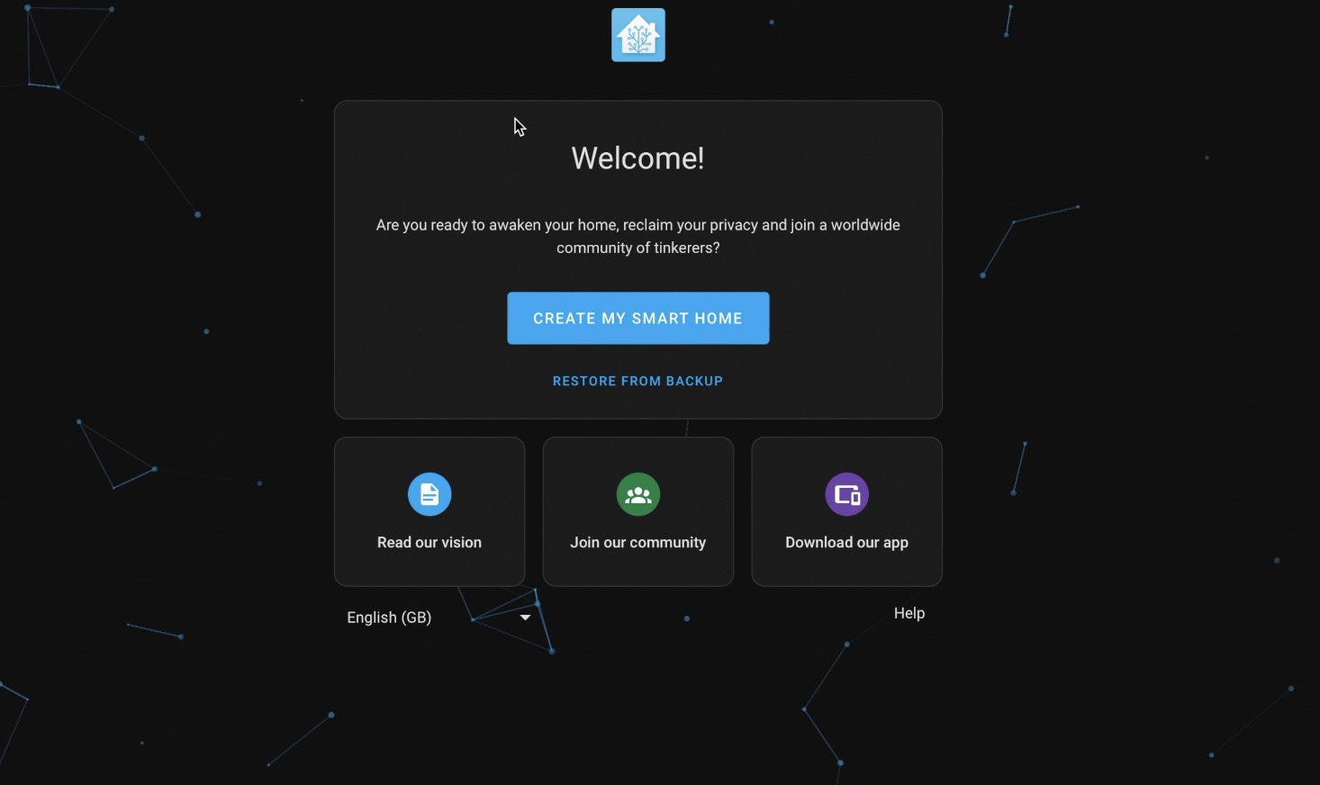 Home Assistant onboarding screen