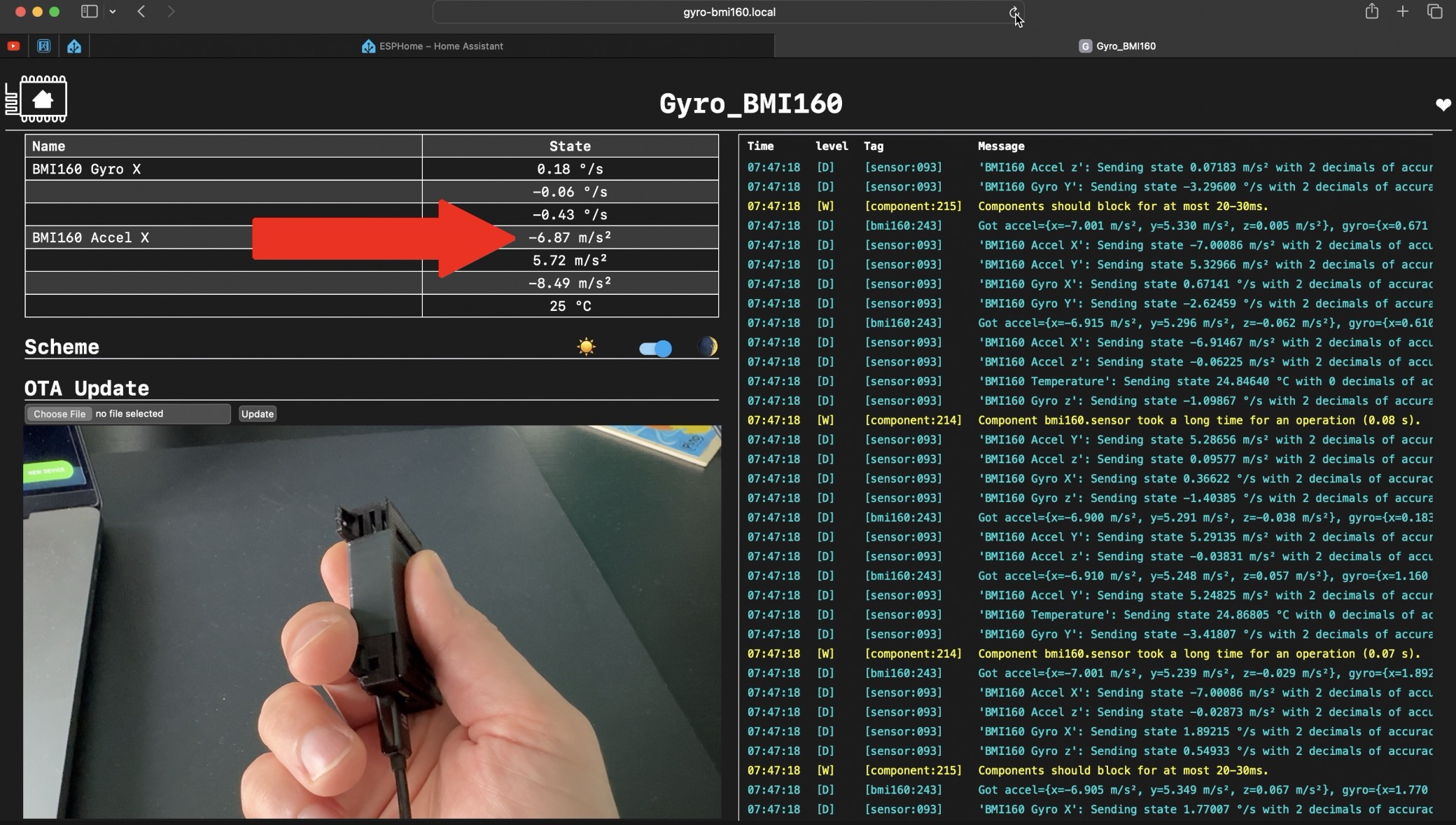 The web interface of the smart inertial sensor for Home Assistant