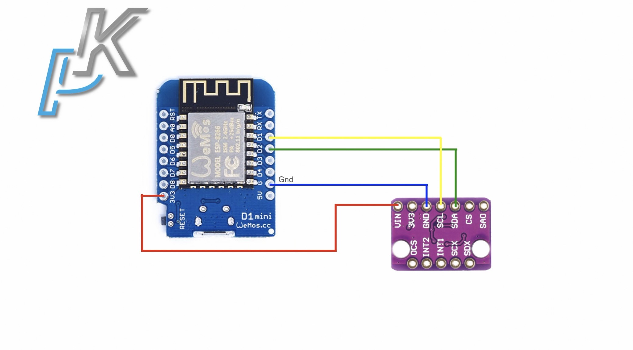 Wiring of the BMI160 and D1 Mini so that the smart gyroscope + accelerometer sensor for home assistant to be made
