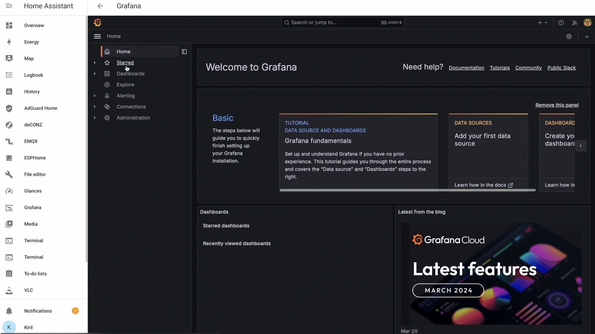Grafana Add-on Started inside Home Assistant