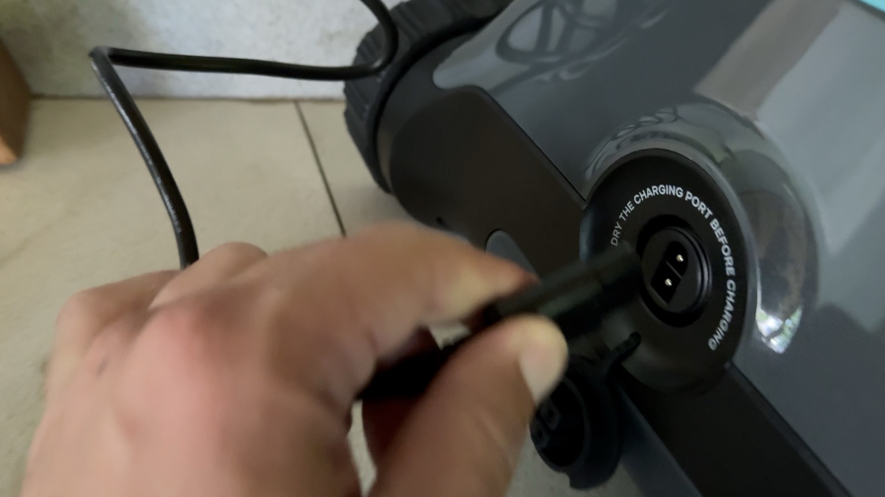 Dry the charging port before charging and put the charger rubber cap before start a pool cleaning