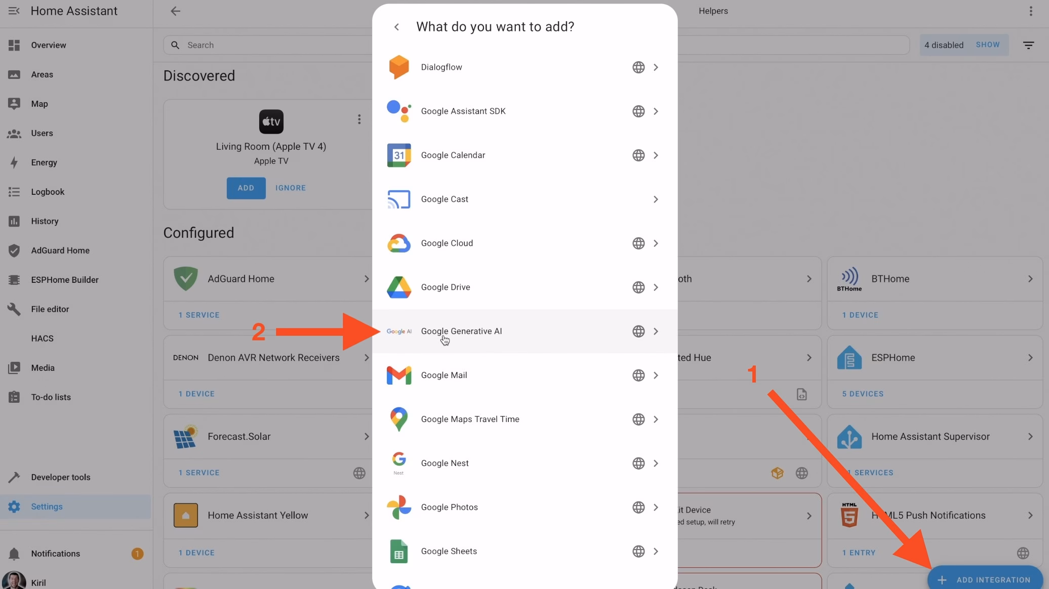 Adding Google Generative AI in Home Assistant