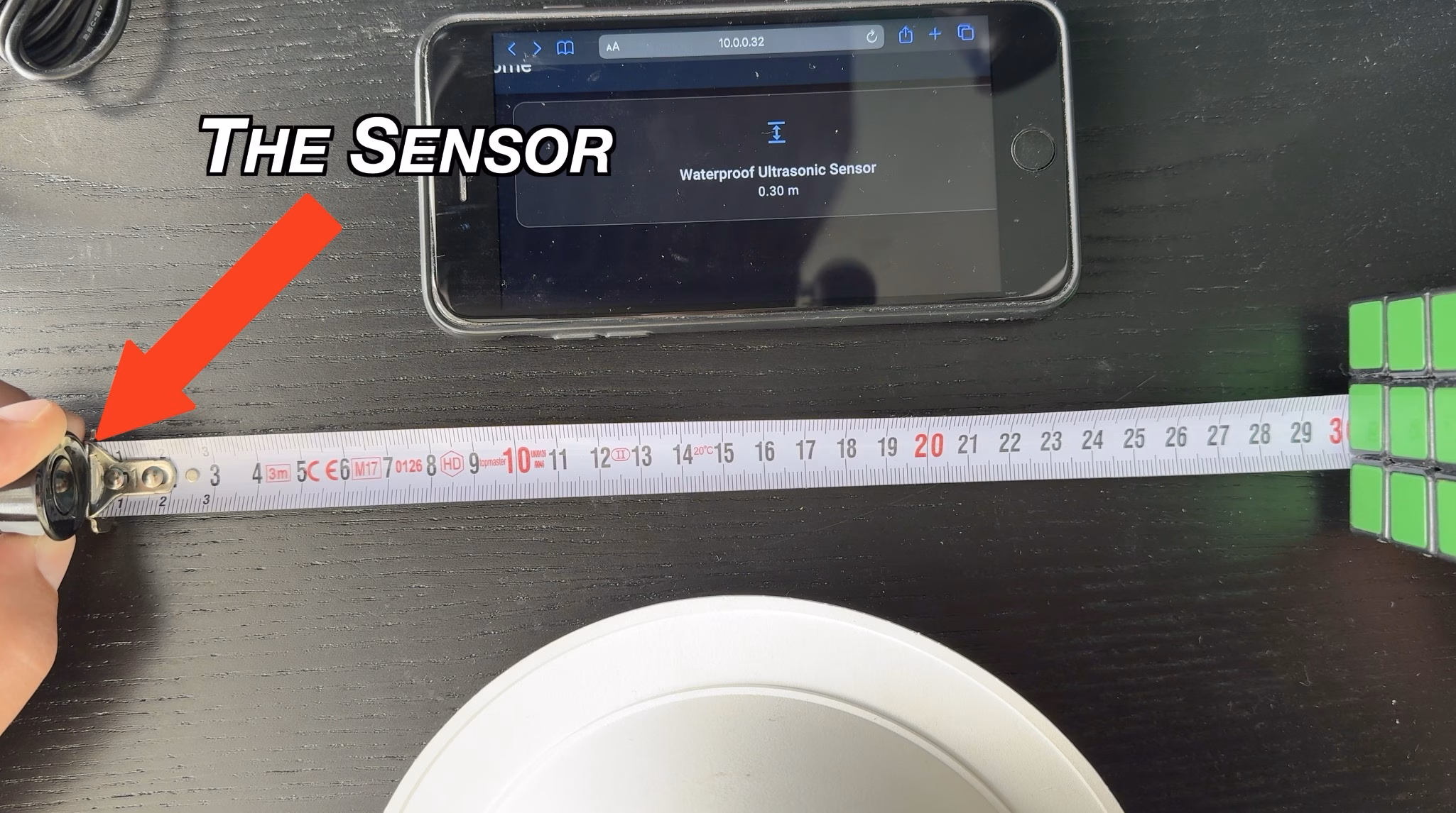 This is the waterproof ultrasonic distance sensor for Home Assistant in action