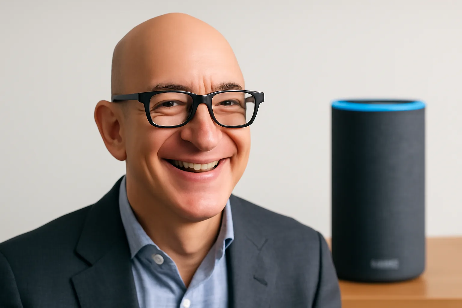 This is just a joke and these are not the real Amazon Echo Frames that Jeff Bezos is wearing and not the real Echo Spot in the background