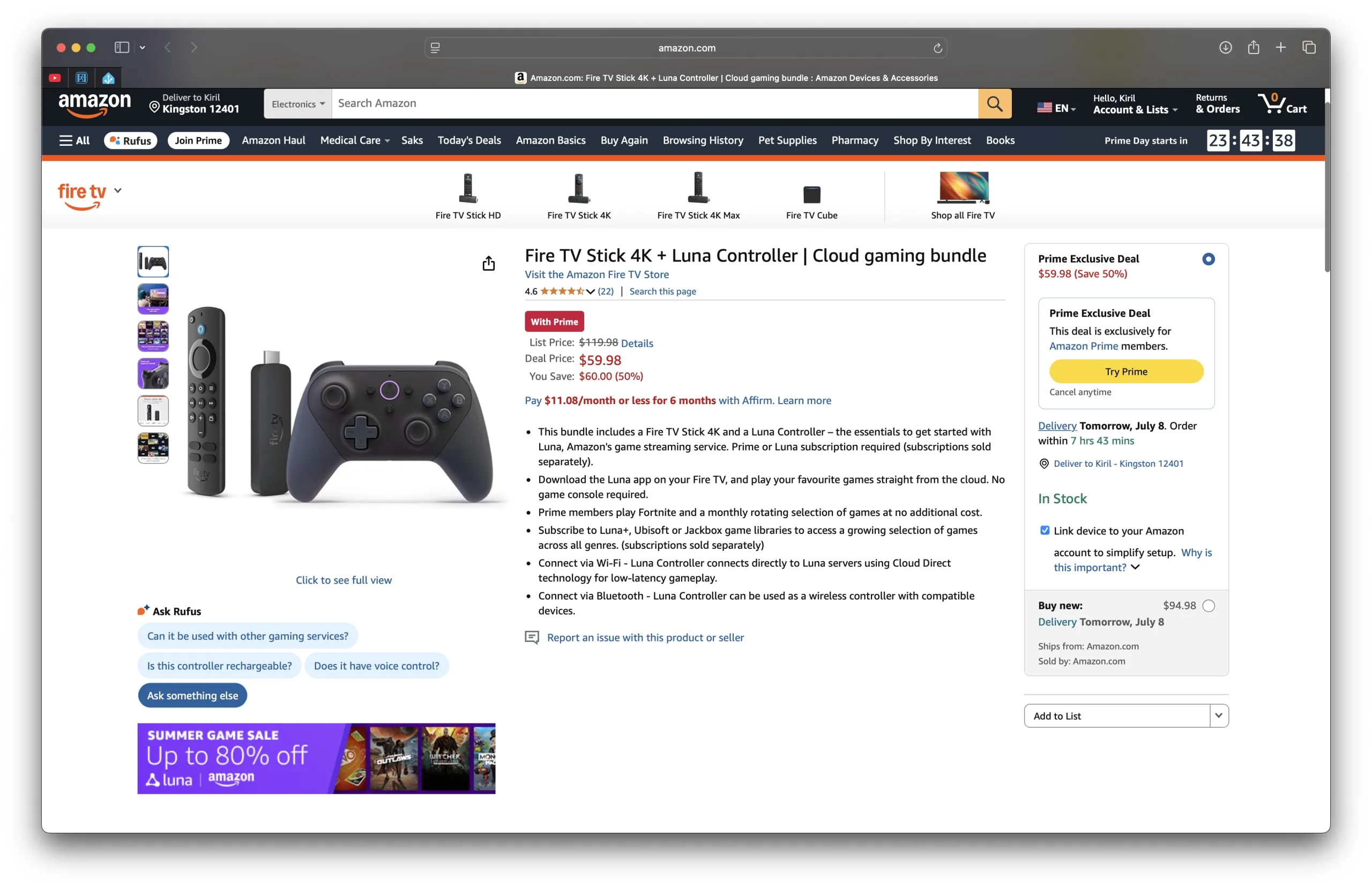 Fire TV Stick 4K + Luna Controller for half the usual price