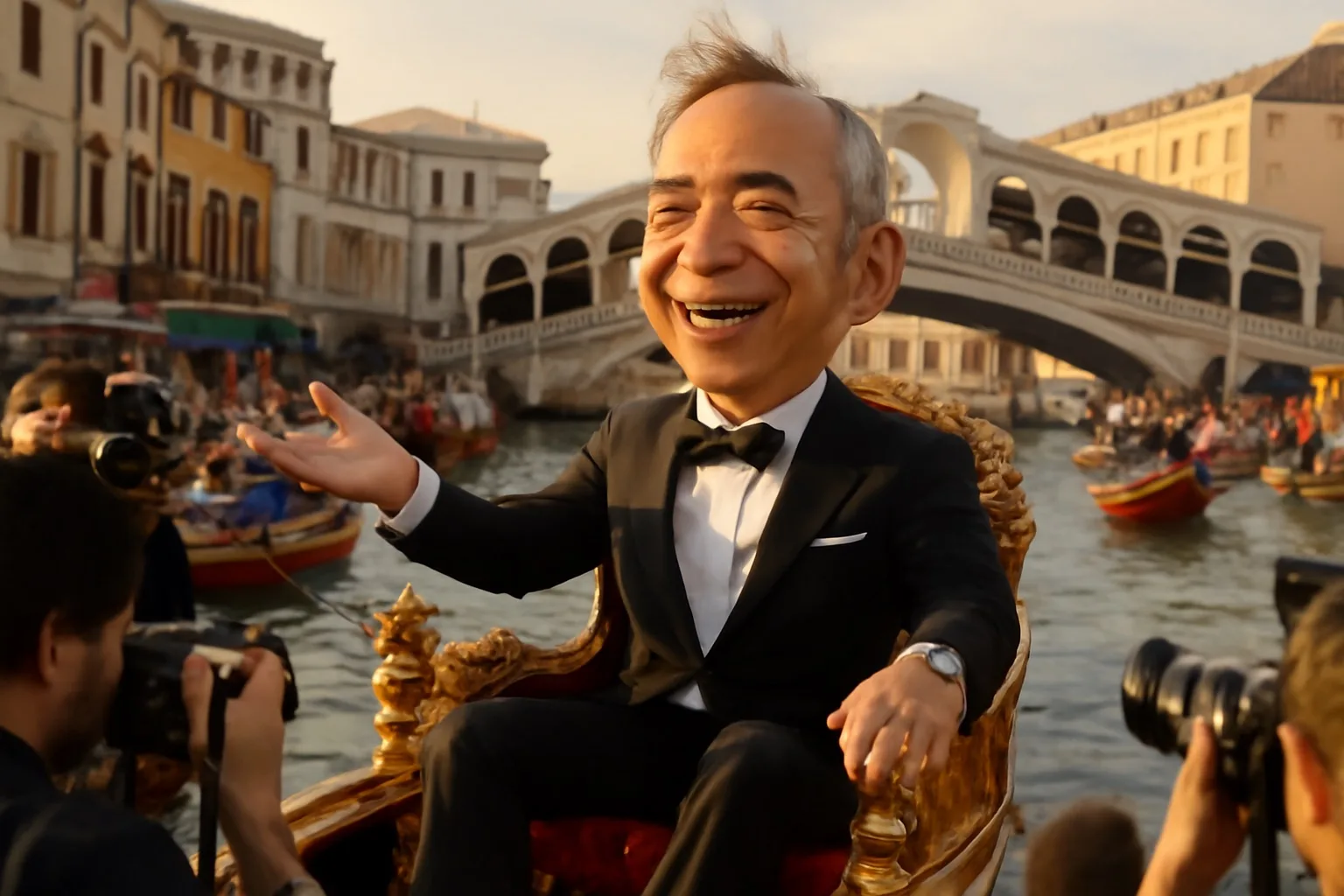Funny Jeff Bezos occupying the whole Venice for a wedding party
